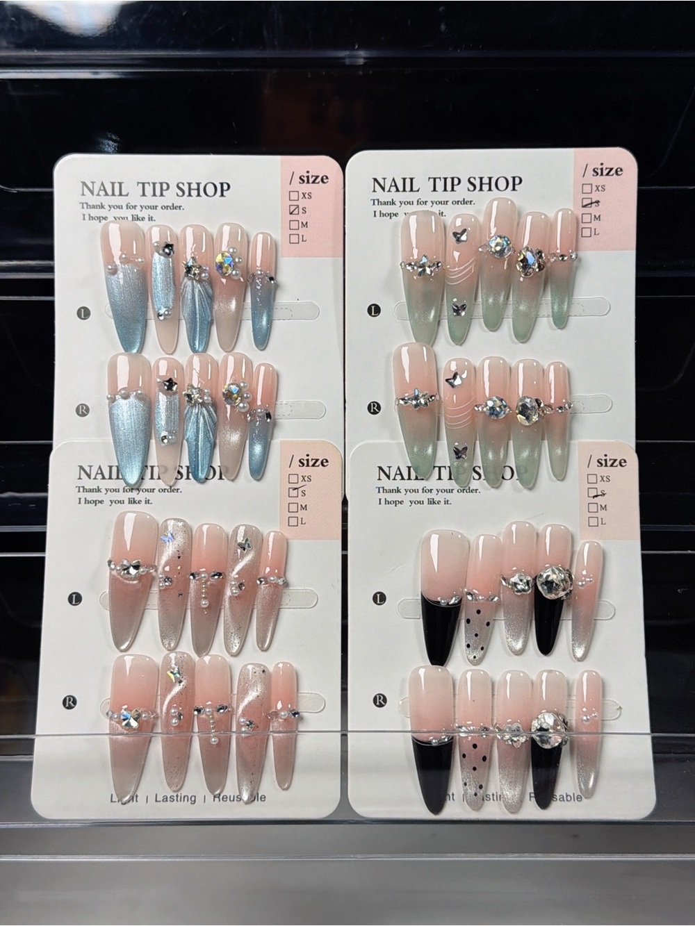Blush Pink and Silver Rhinestone Nail Set